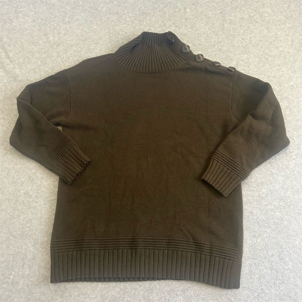 Anthropologie Sweater Women's Small Olive Green Button-Up Mock Neck